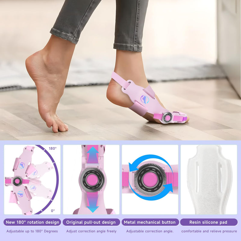 Bunion Corrector for Women & Men - Bunion Fix for Hallux Valgus Pain Relief with Non-Slip Big Toe Separator, Adjustable Big Toe Straighter, Bunion Splints Fits Left & Right Feet (Pink 2Pcs)