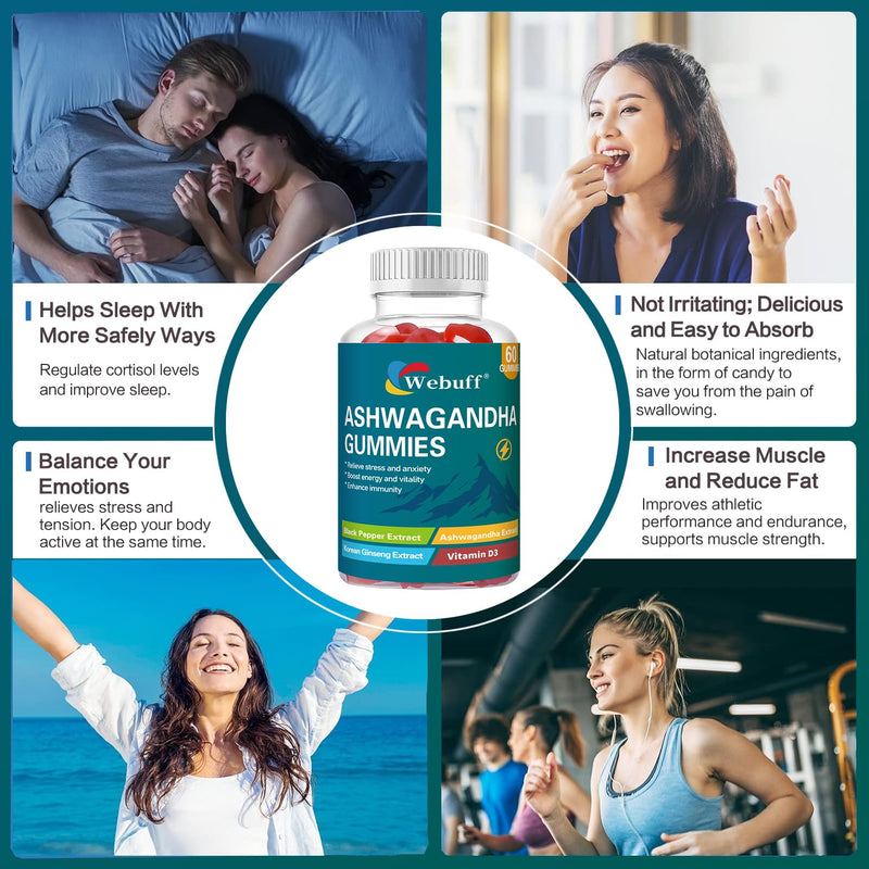 Ashwagandha Gummies with L-Theanine & Black Pepper Extract for Daily Stress Relief, Mood Support & Mental Clarity - Non-GMO, Gluten-Free, Vegan - 60 Count 60 Count (Pack of 1)