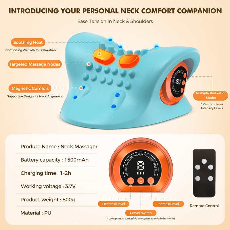 Neck Massager 2025 Portable Neck Traction Device, Cervical Stretcher with Heating & Vibration ‚Äì Relieve Muscle Tension, 3-in-1neck pillow Customizable Massage Modes with Wireless Remote Control - BeesActive Australia