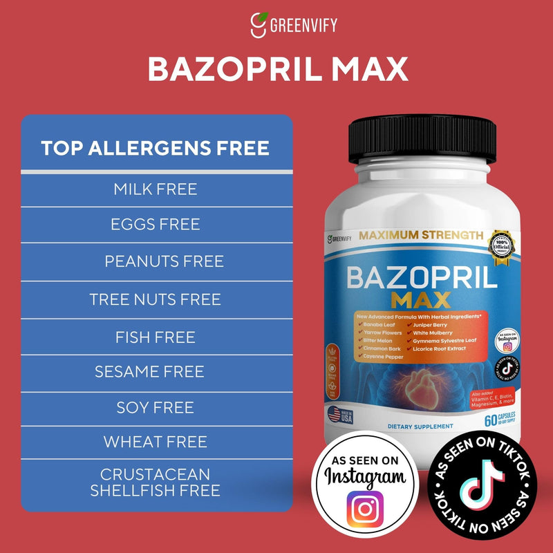Bazopril Max Maximum Strength Dietary Supplement, 60 Capsules, with Herbal Blend, Vitamins & Minerals (1) 1