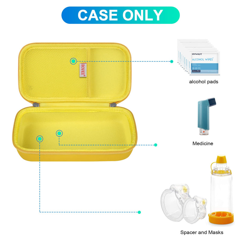 BOVKE Hard Travel Case for Asthma Inhaler, Inhaler Spacer for Kids and Adults, Masks, Inhaler Holder Asthma Carrying Bag with Mesh Pocket for Medicine and Other Accessories, Yellow (Case Only) - BeesActive Australia