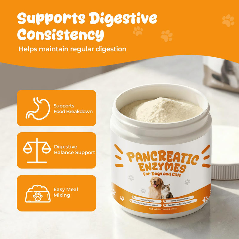 Pancreatic Enzymes for Dogs, Pancreatin Digestive Enzyme Powder for EPI Support, Porcine Pancreatin with Amylase, Protease & Lipase, Helps Maintain Digestion, Stool Consistency & Weight Balance – 2 oz