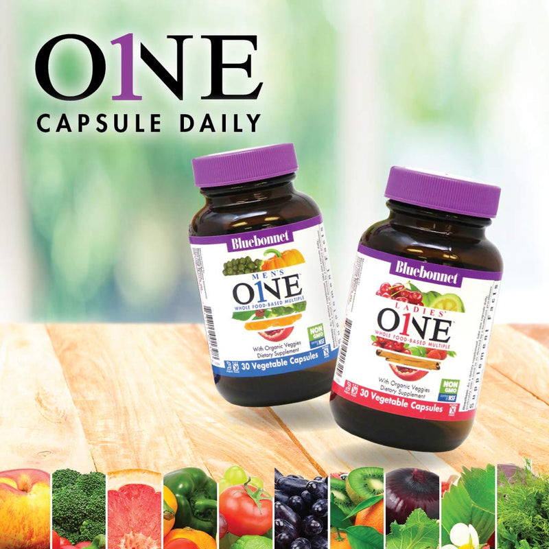 BlueBonnet Nutrition Ladies One Vegetable Capsule, Whole Food Multiple, K2, Organic Vegetable, Energy, Vitality, Non-GMO, Gluten Free, Soy Free, Milk Free, Kosher, 60 Vegetable Capsule, 2 Month Supply | Organic 60 Count (Pack of 1)