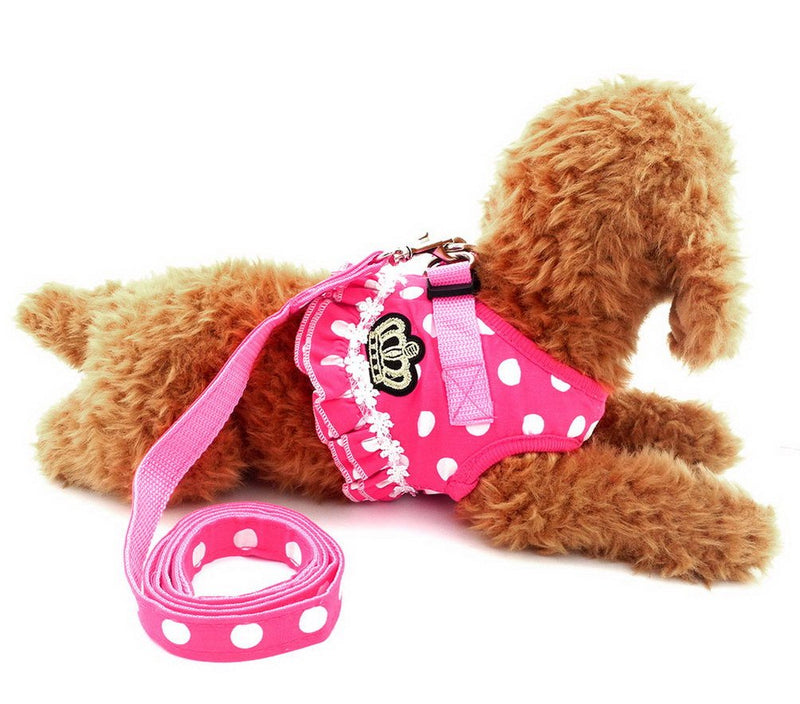Selmai Puppy Small Cat Girl Dog Vest Dots Harness Leash Set Mesh Padded No Pull Lead S Pink - BeesActive Australia