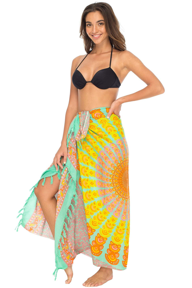 Back From Bali Womens Sarong Beach Swimsuit Bikini Cover up Wrap Peacock & Clip Mint Sunset - BeesActive Australia