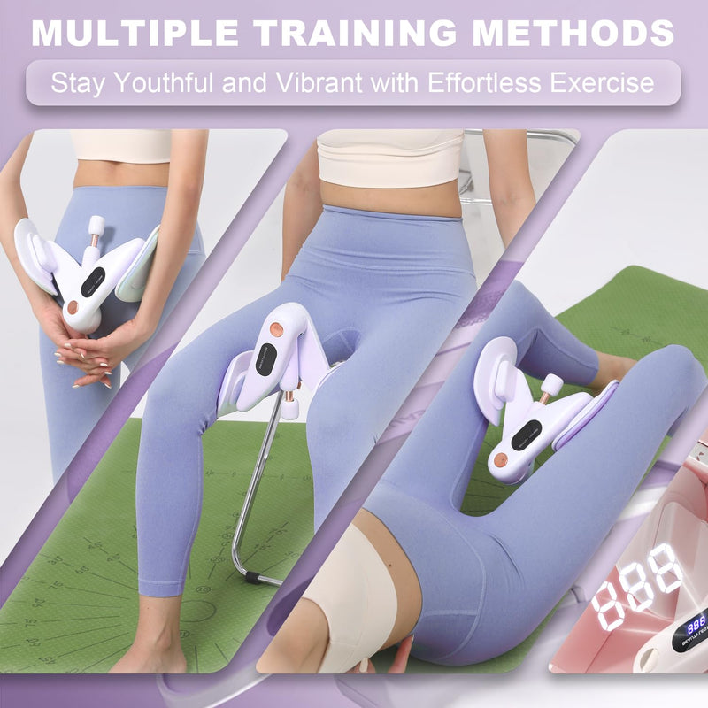Thigh Hip Trainer for Beginner, Thigh Trainer, Pelvic Floor Strengthener with Built-in Smart Counter, Postpartum Rehabilitation Equipment, Portable Home Gym for Adduction Training Purple