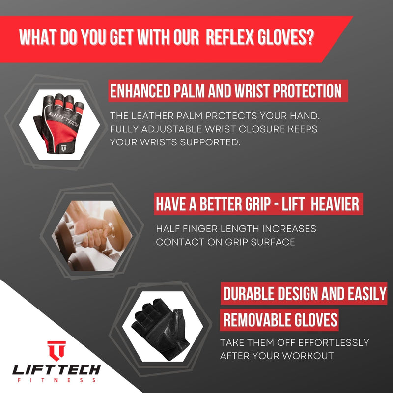 Lift Tech Men's Reflex Weight Lifting Gloves for Men - Workout Gloves for Men Into Weights, Strength Training, Powerlifting - Washable Exercise Gloves for Men - Red & Black,M