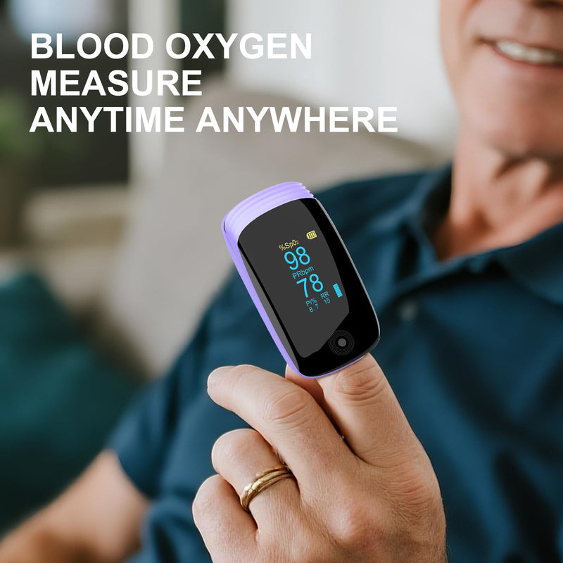 Rechargeable pulse oximeter with respiration , with SpO2 Pulse Rate and PI RR Precision Fast Oximeter SpO2 Reading Outdoor Sports Home (Purple) - BeesActive Australia