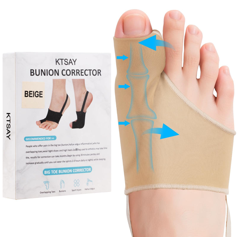 KTSAY 2PCS Bunion Corrector for Women & Men, Big Toe Straightener with Splint & Pads, Comfortable & Breathable for Day/Night Support, Hallux Valgus Pain Relief Non-Slip Socks (1, Beige) 1 - BeesActive Australia