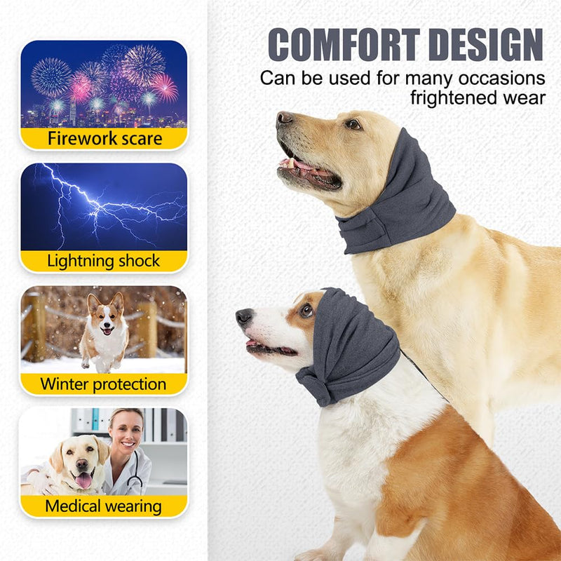 Dog Calming Hoodie Ear Wraps,Breathable Dogs Ear Protection Self-adhesive Fixing with Elastic Adjustable Buckle for Dog Calming Grooming and Force Drying Bathing Dark Gray M 35cm-48cm/13.8"-18.9"