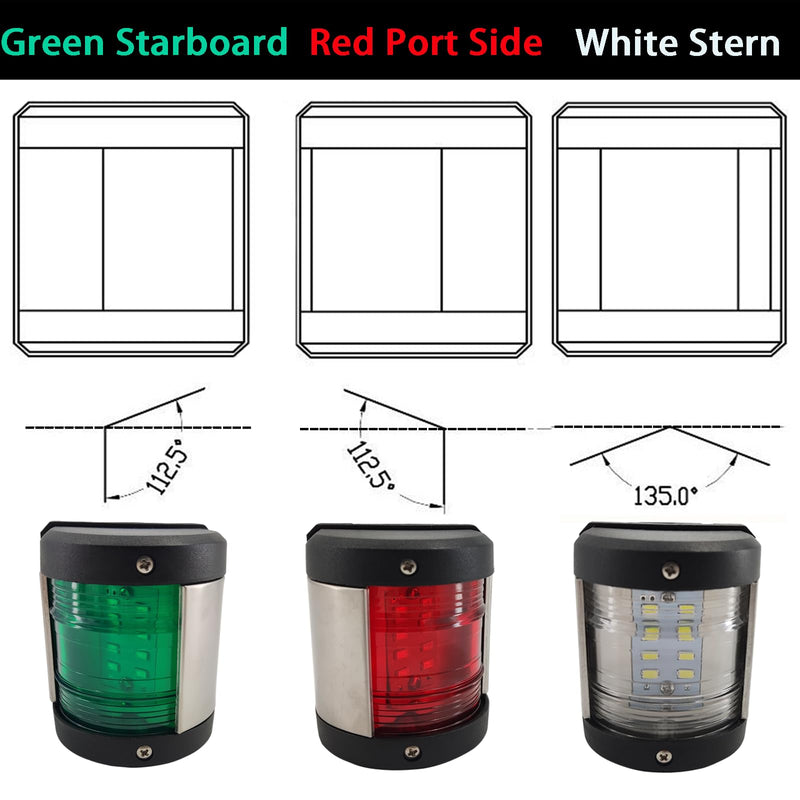 Marine Boat LED Navigation Light Green Starboard,Red Port Side,White Stern 3Pcs Black ABS Waterproof IP66 - BeesActive Australia