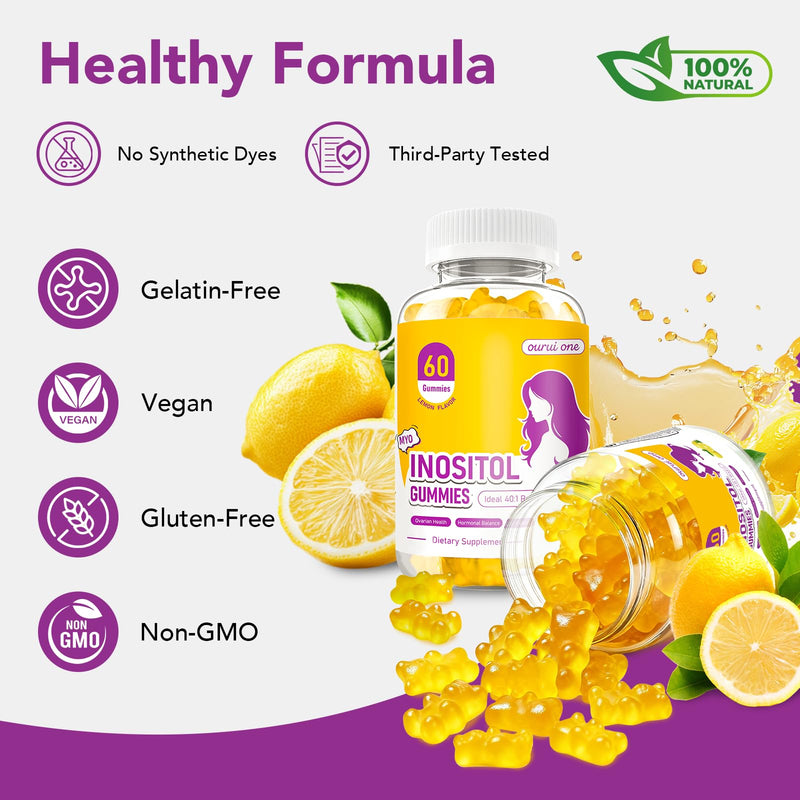 Myo & D-Chiro Inositol Gummies for Women – 40:1 Ratio Hormone Balance & Fertility Support with ALA, Vitamin D3, B12 & Chromium – Lemon Flavor Inositol Supplement for Women – 60 Gummies 1 Pack 60 Count (Pack of 1) - BeesActive Australia