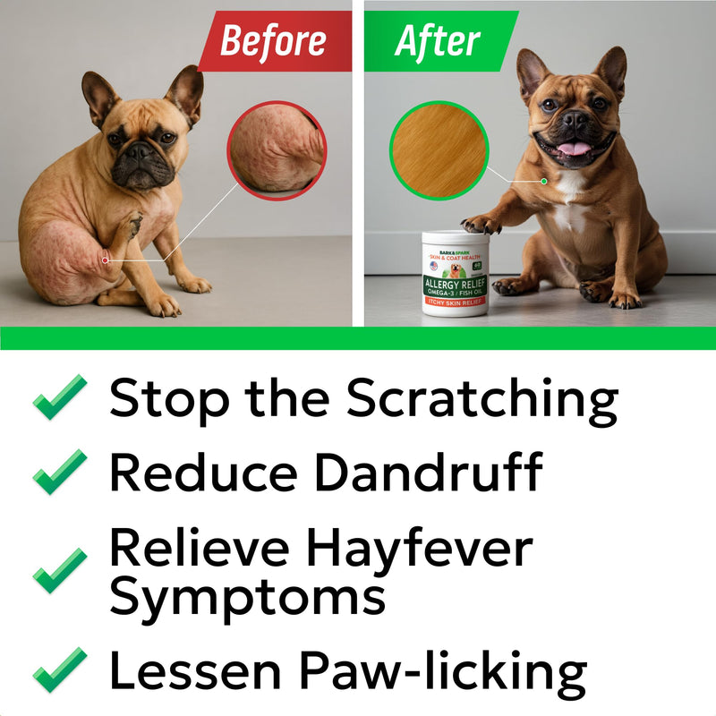 BARK&SPARK Dog Allergy Relief Soft Chews for Skin Health & Seasonal Allergies - Anti-Itch Supplement w/Omega-3, Quercetin & Bromelain Immune Treats for Dry Skin & Hot Spots - BBQ Chicken - 60ct ALLER/Itch Relief - 60 Ct with Fish Oil