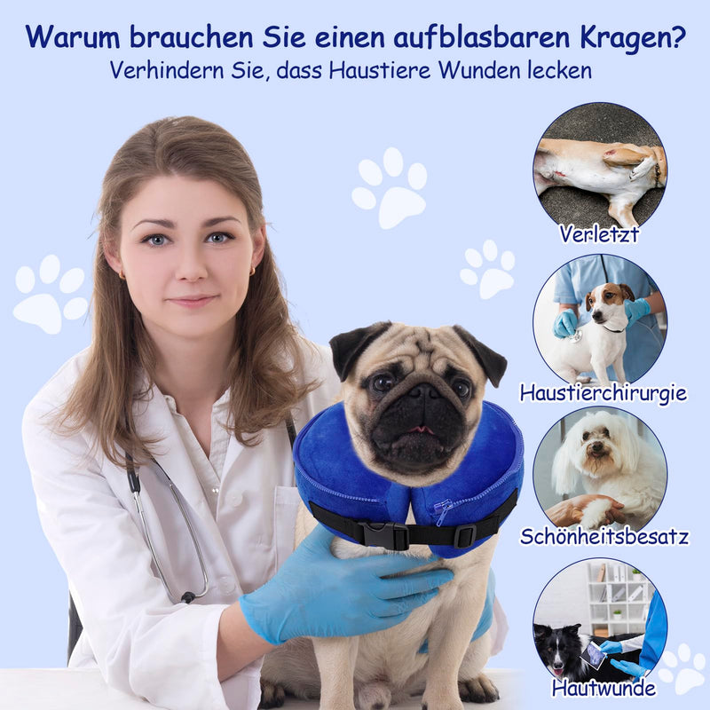 Lvefyti Inflatable dog collar, adjustable dog collar, leak protection with protective layer, breathable Elizabethan dog bodysuit after surgery, recovery collar, prevention of bite and lick wounds (blue, L) blue L (neck circumference: 30.5-45.7cm/12"-18") - BeesActive Australia