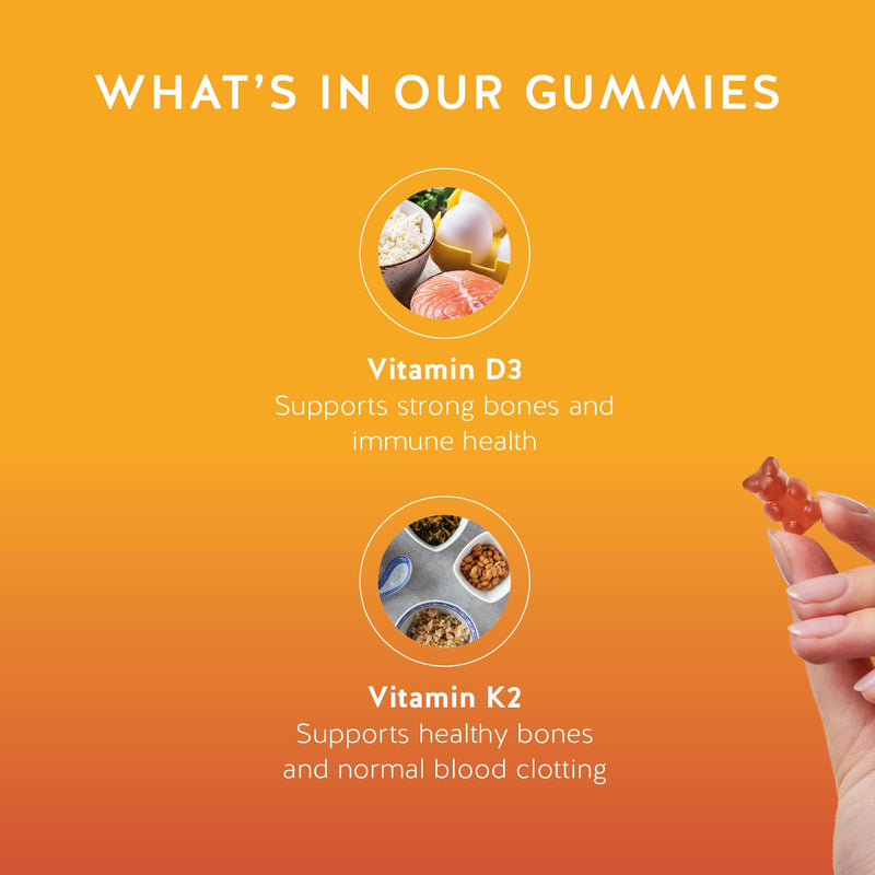 Bears with Benefits Vitamin D3 + K2 Gummies for Bone Support | Made with 40 mcg Vitamin K2 as MK-7 to complement Vitamin D3 in one delicious vegan peach gummy. 1 Count (Pack of 30)