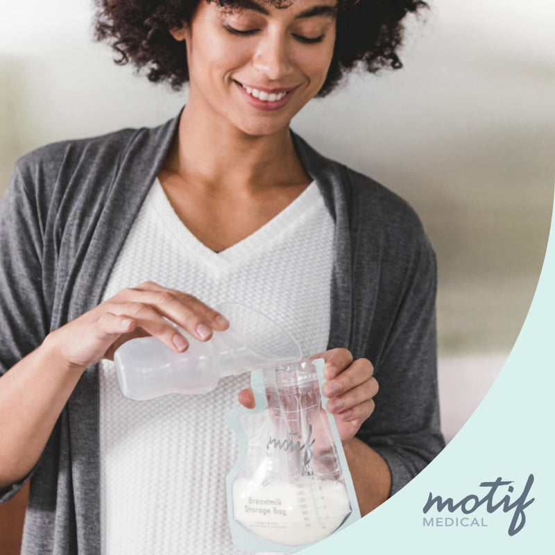 Motif Medical, Milk Storage Bags, 6 oz Milk Freezer Bag with Easy Pour Spout, BPA Free, Write-On Label - 100 Count 6 Ounce (Pack of 100) - BeesActive Australia
