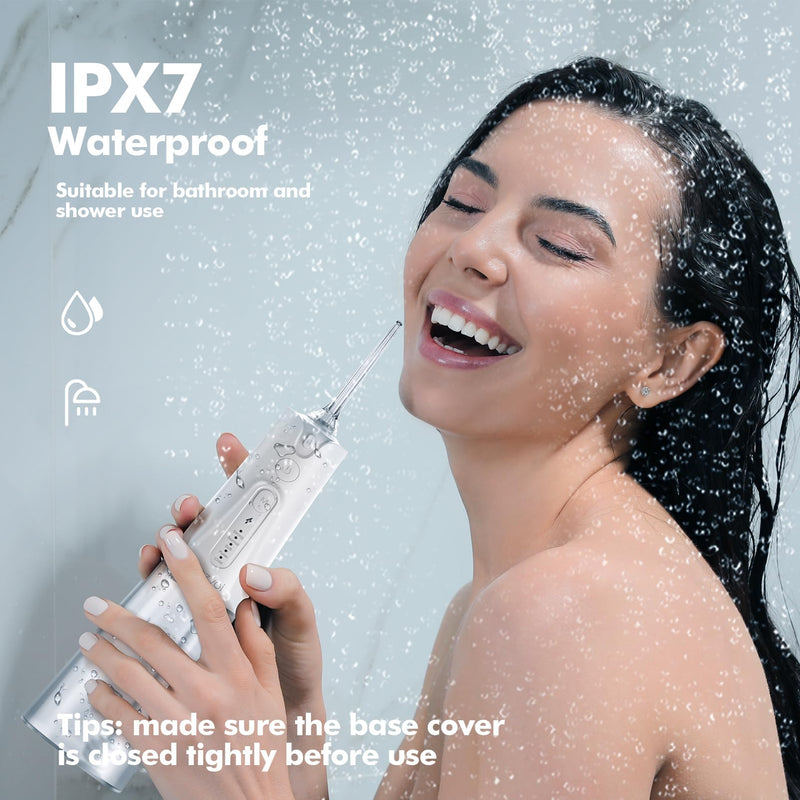Bezvoi Water Flosser Teeth Pick: 5 Modes Cordless Water Dental Floss 300ML Portable Rechargeable IPX7 Waterproof Electric Water Flossing Cleaning Picks with 6 Jet Tips Oral Irrigator Cleaner, White