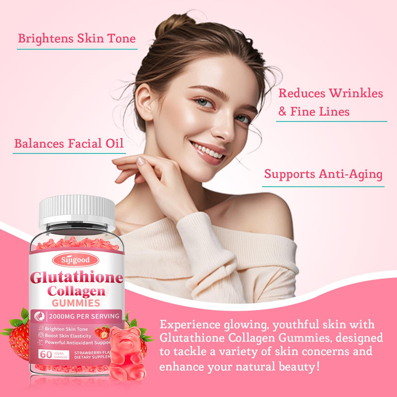 2 Pack Glutathione Collagen Gummies, Glutathione Supplement for Women | Sugar Free, Skin Brightening & Anti-Aging, Supports Hair, Skin & Nail Health, Strawberry Flavor, 120 Count 60 Count (Pack of 2)