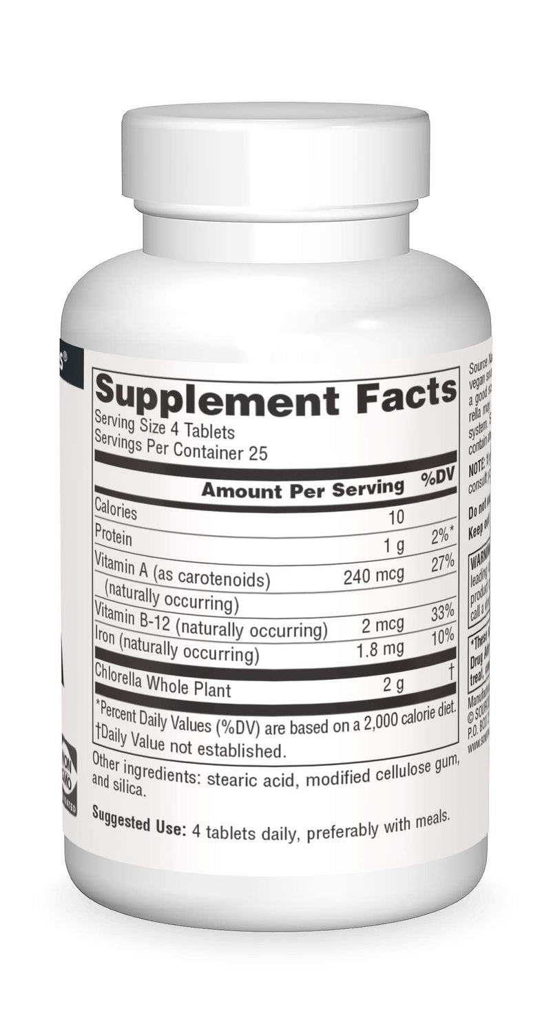 Source Naturals Chlorella, 500 mg- 100 Vegan Tablets | Complete Protein | Plant-Based B12 | Non-GMO Validated*