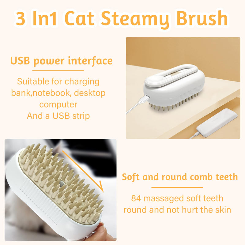 TOGETDREAM Cat Steam Brush, 3 in 1 Steamy Brush Cat Cat Steamy Brush Steam Brush Cat Self-Cleaning Cat Spray Massage Comb Cat Grooming Brush Pet Hair Removal Comb for Cat & Dog (A) A - BeesActive Australia