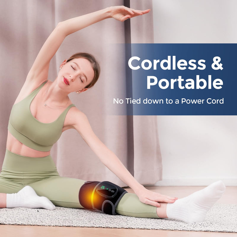Cordless Heated Knee Massager, 3-in-1 Heating Pad with 3 Vibration and Heating Mode, Auto-Off Timer, Knee Brace for Shoulder Elbow, Gifts for Men Women, Black 1PC One Size Black-gray 1pc