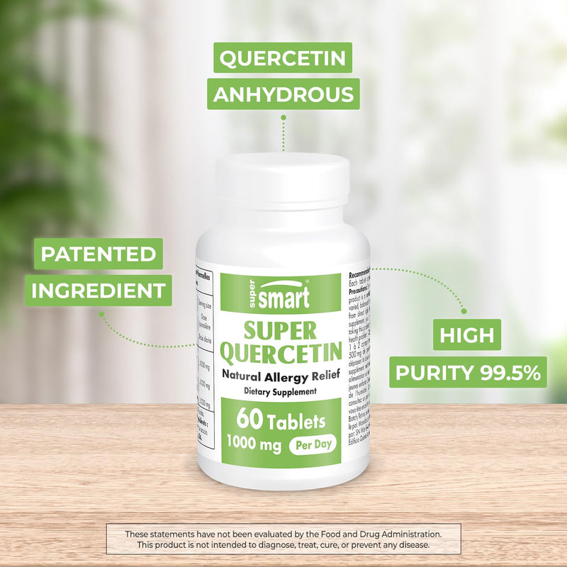 Supersmart - Super Quercetin 1000mg per Day (Patented QU995) - High Purity Quercetin Supplement - Natural Bioflavonoids | Non-GMO & Gluten Free - 60 Tablets