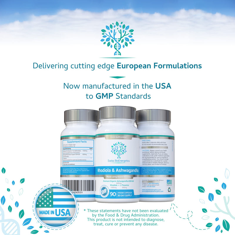 Rhodiola & Ashwagandha with L-Theanine - Award Winning Ashwagandha KSM-66 600mg & 1500mg Rhodiola (3% Rosavins - 1% Salidrosides) whole root equivalent- adaptogen combo- No artificial fillers - BeesActive Australia