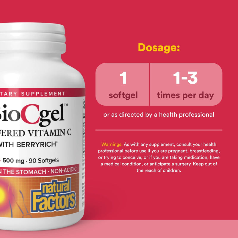Natural Factors - BioCgel Buffered Vitamin C with BerryRich, Gentle on the Stomach, 90 Soft Gels
