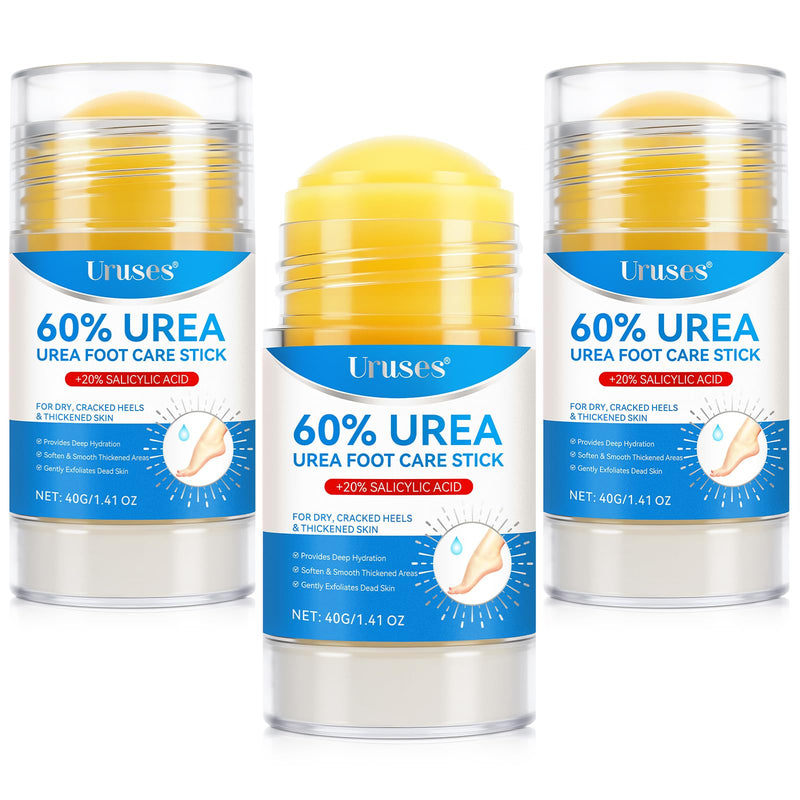 Uruses 3Pack Urea Cream 60% plus Salicylic Acid 2% Urea Foot Care Stick,Foot Cream for Foot Callus Remover, Feet Moisturizer Stick for Dry Cracked Heels, Hands, Knees,Hydrating Heel Balm, Easy To Use - BeesActive Australia