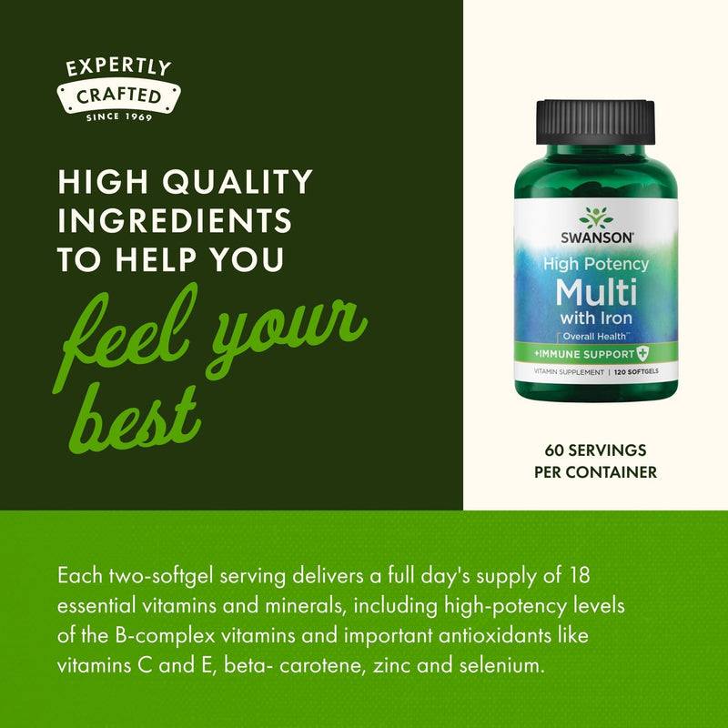 Swanson Multi High Potency Immune Support, 120 Softgels | High Potency Multivitamin with Added Immune Support and a Full Day's Supply of 18 Essential Vitamins and Minerals