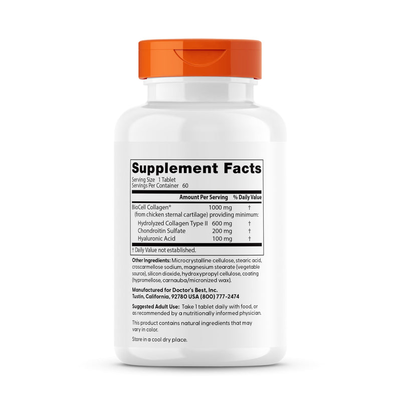 Doctor's Best Hyaluronic Acid with Chondroitin Sulfate - Joint Health Support Supplement for Women & Men, BioCell Collagen, Non-GMO, Gluten Free, Soy Free - 60 Tablets