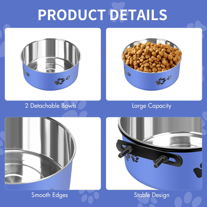 2 Pack Blue Crate Bowls Stainless Steel Kennel Bowls Dogs Crate Water Bowls Mountable with Clamp Holder 2 Sizes（6.3x2.56’’,5.5X 2.36’’ (Blue) - BeesActive Australia