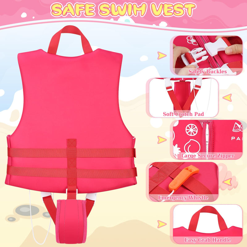 Toddler Swim Vest, Kids Pool Float Jacket Floaties, Child Swimming Pool Vest for Kids Toddler 18-77lb Pink Summer Large