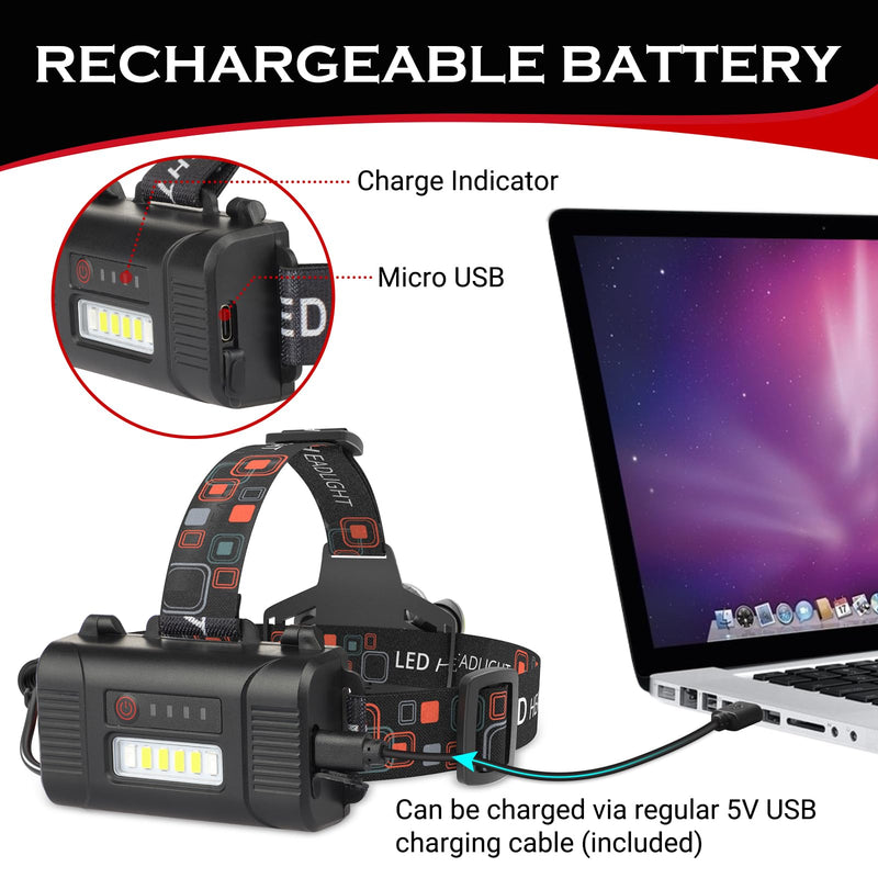 2 Pack Headlamp Rechargeable, 1500 High Lumen Head Lamp, Super Bright LED Head Light Camping Accessories with Red Light, 4 Modes USB Recharge Flashlight, Waterproof Headlight Camping Gear Black 2 Count (Pack of 1) - BeesActive Australia