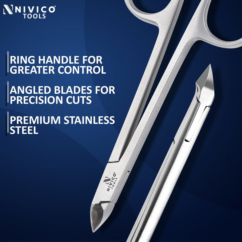 NIVICO Cuticle Nipper with Rings, 10cm, 5mm Tip, Cuticle Trimmer - Satin Finish Podiatry Cuticle Nippers for Manicure & Pedicure Professional Cuticle Remover Tool