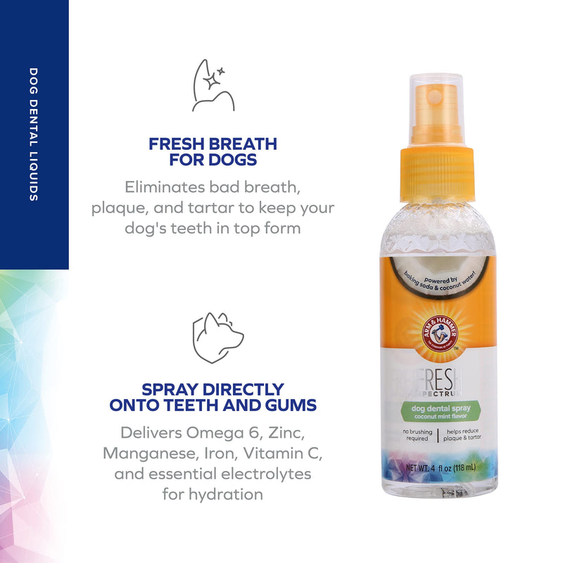 Arm & Hammer Fresh Spectrum Coconut Mint Dog Dental Spray, 118ml, Dental Care for Dogs, Removes Plaque & Tartar, Freshens Breath, Gum & Teeth Cleaning, No Brushing, Easy to Use Pet Oral Hygiene