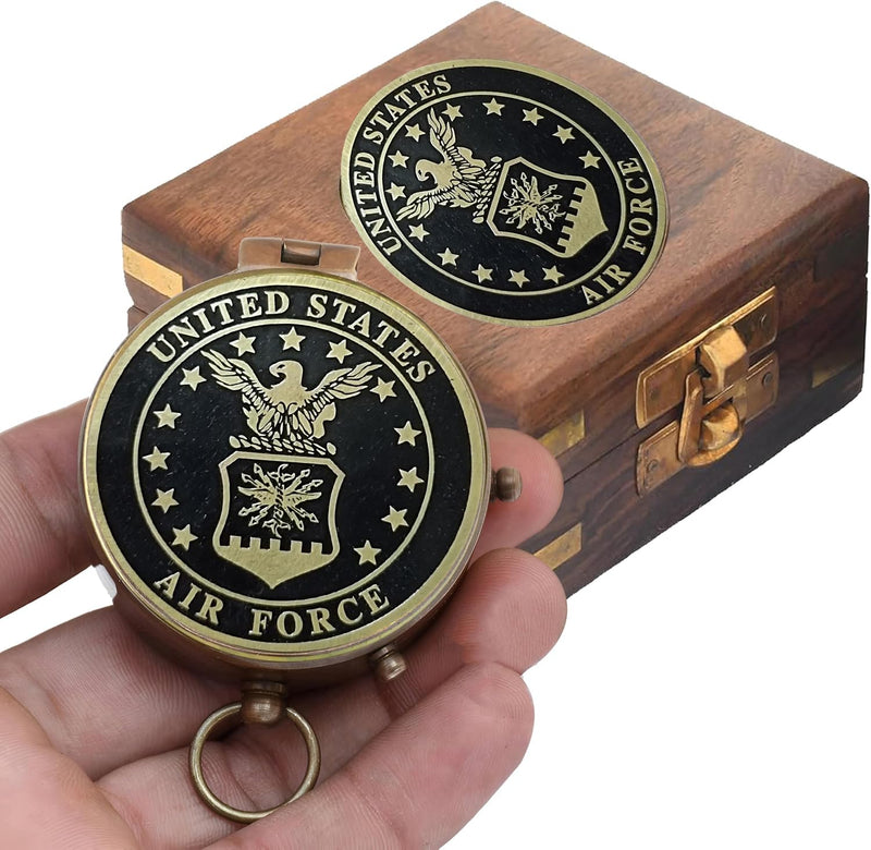 U.S. Air Force Compass with Leather Case - Military Appreciation Gift for Men and Women In Air Force Wood Box - BeesActive Australia