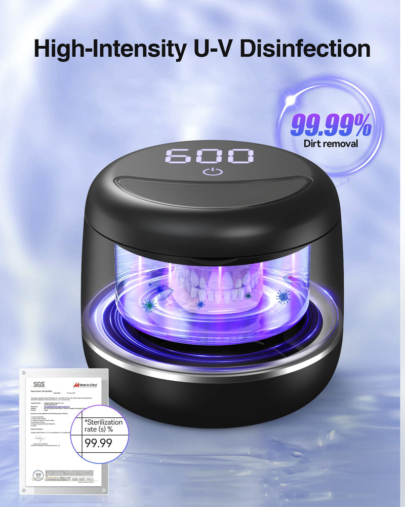 Miorcols Ultrasonic Retainer Cleaner, 48kHz Denture Cleaner Machine with Dual Mode Digital Timer for Braces, Night Guard, Mouthguard, Toothbrush, Jewelry, 7.8OZ Dental Cleaning Pod Black - BeesActive Australia