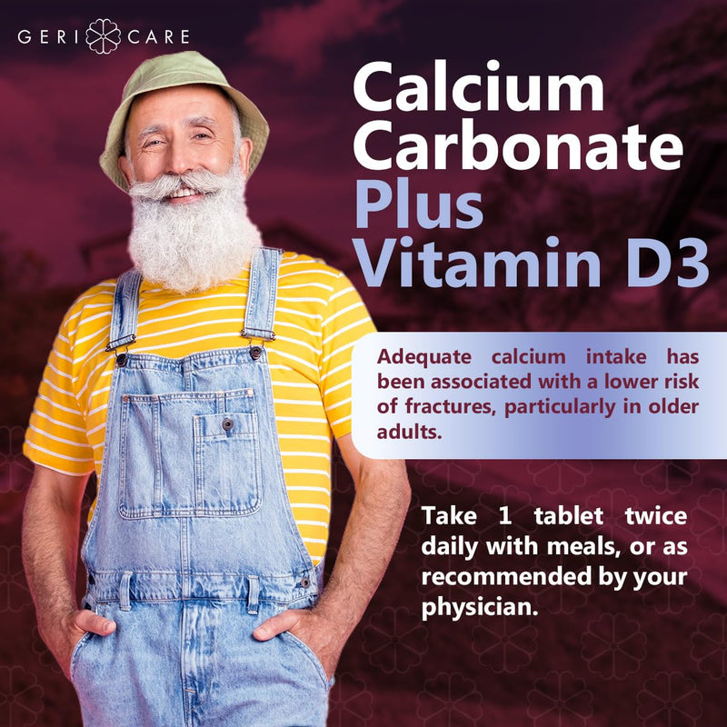 GeriCare Calcium 600mg, Vitamin D 10mcg (400 IU) Tablets, Supports Bone Health, Nutritional Supplement, 100 Count (Pack of 1) 100 Count (Pack of 1) Calcium 600mg - Vitamin D 10mcg