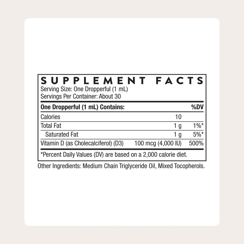 THORNE Vitamin D3 Liquid, 4,000 IU with Precision Dropper, 30 Servings | Supports Bone & Muscle Health, Calcium Absorption, Cardiovascular & Immune Function*, Vegan, NSF Contents Certified