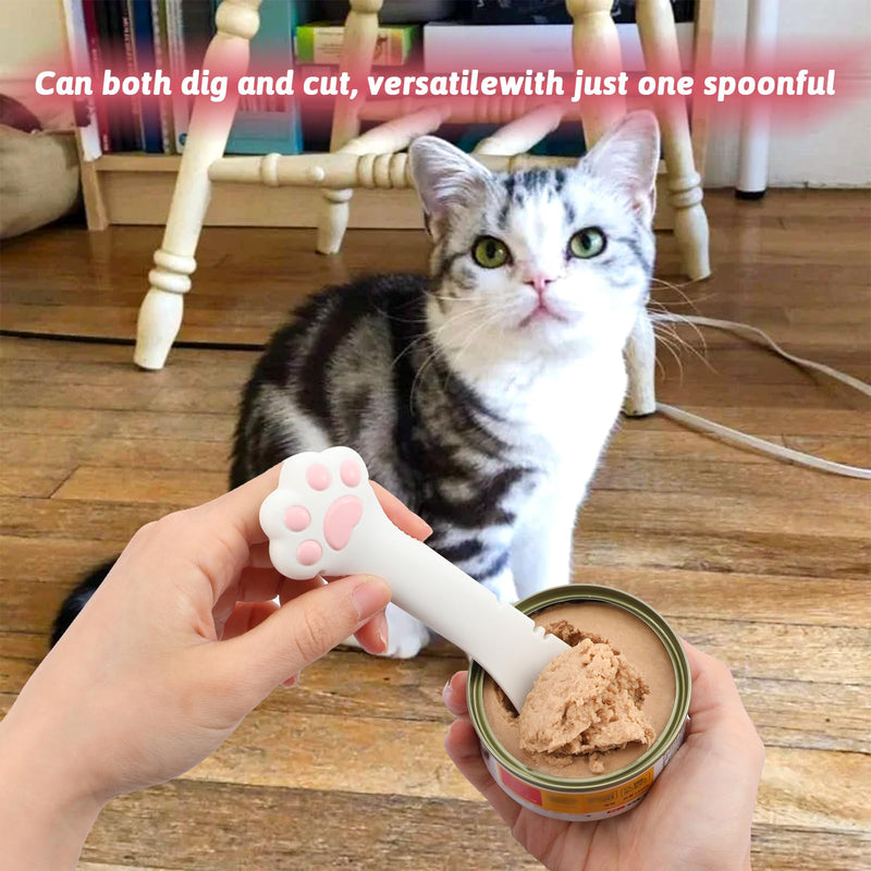 Molain 2 PACK Dog Cat Food Spoon, Silicone Cat Food Spoon for Wet Food, Cat Food Spatula with Can Opener, Cat Spoons for Wet Food, Reusable Cat Spoon for Dog Cat Canned Food (White, Gray) - BeesActive Australia