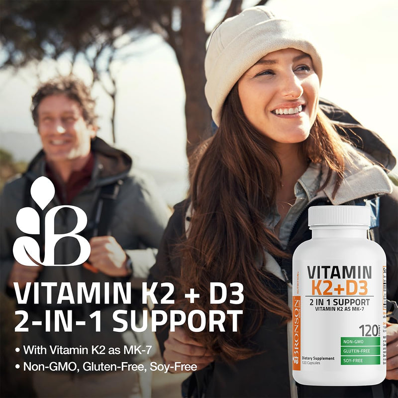 Bronson Vitamin K2 D3 (MK7) Supplement 2-in1 D3 & K2 Complex, 360 Capsules | Bone, Immune & Heart Health Support, Gluten Free, Soy Free, Non-GMO, Vitamin D3 5000IU (125 mcg) & 90 mcg K2 MK-7 360 Count (Pack of 1)