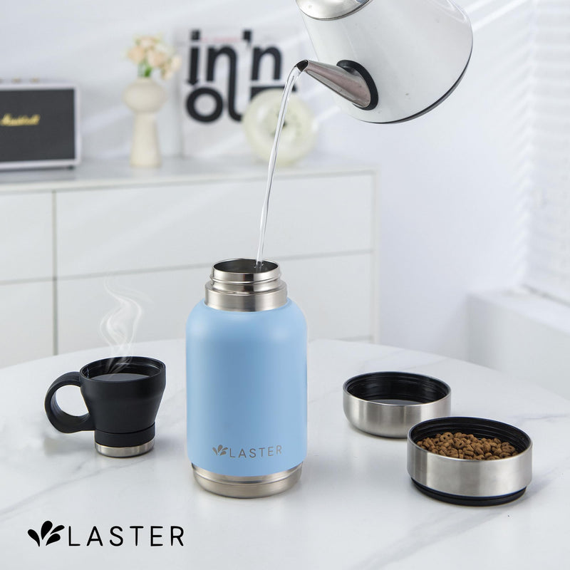 LASTER 32 Oz Multi-Functional Stainless Steel Pet Water and Snack Bottle | Detachable Food and Water Bowls |Hot & Cold Liquids | Portable | Insulated |Travel | Human and Pet | Hiking | Camping| Park Blue - BeesActive Australia