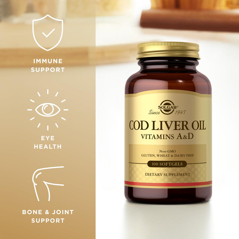 Solgar Cod Liver Oil - 100 Softgels, Pack of 3 - Provides Vitamins A & D - Non-GMO, Gluten Free - 300 Total Servings 100 Count (Pack of 3)