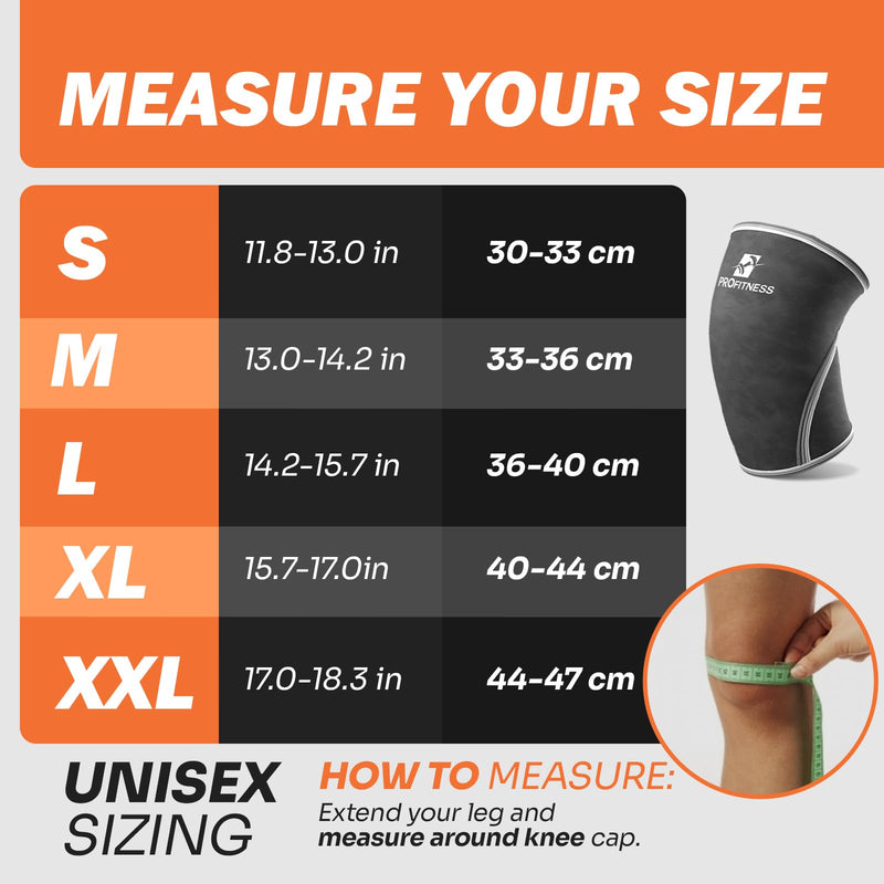ProFitness Knee Sleeves Weightlifting Men & Women - 7mm Thick Premium Neoprene Weight Lifting Knee Sleeve for Women & Men Ideal for Squats, Powerlifting & Deadlift | Squat Knee Sleeves for Men & Women Black/Black Medium