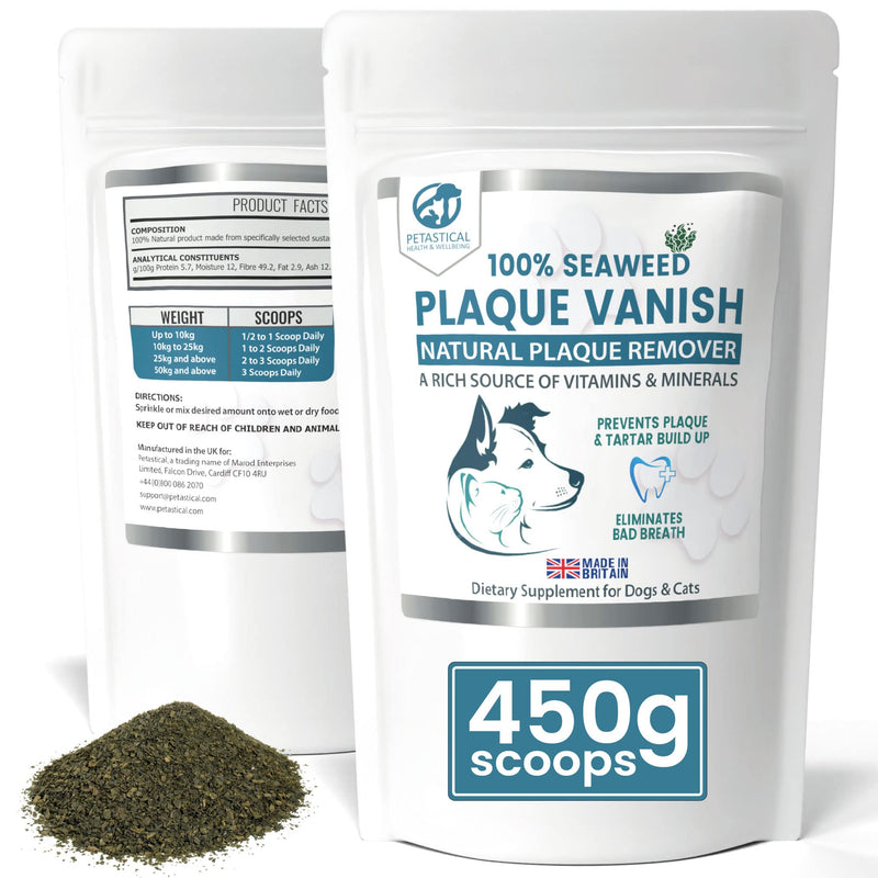 Plaque Vanish | 100% Natural Seaweed Dental Powder | Plaque Off Tartar Remover for Dogs & Cats | Banish Bad Breath | Made in UK (450g) 450g