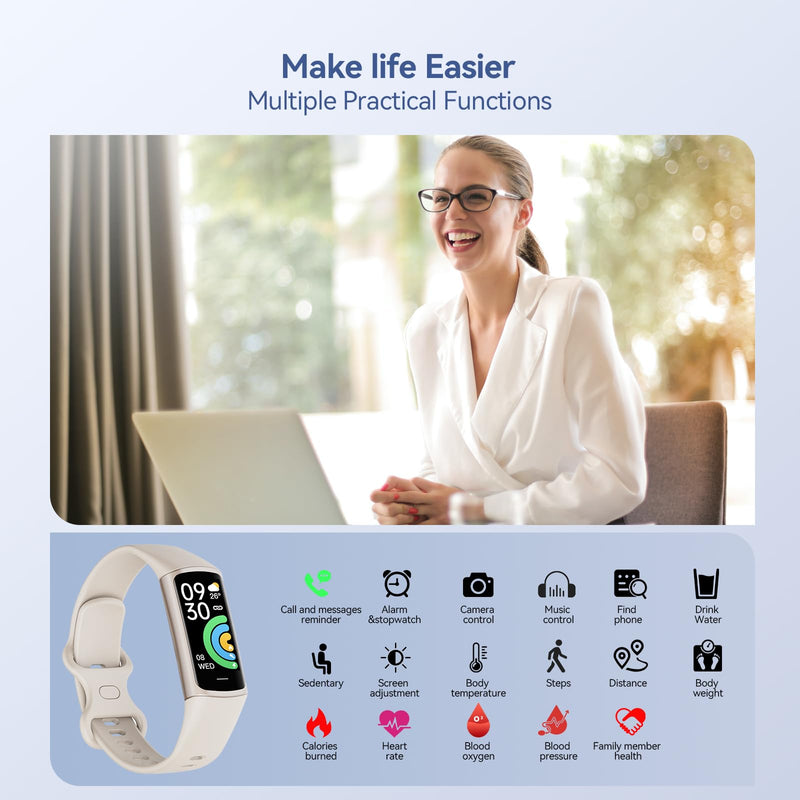 Fitness Tracker, 25 Sports Modes, Heart Rate/Blood Oxygen and Pressure Monitor Sleep Step Tracker/Carolies Waterproof Smartwatch Smart Bracelet for Android and iOS Phone Black
