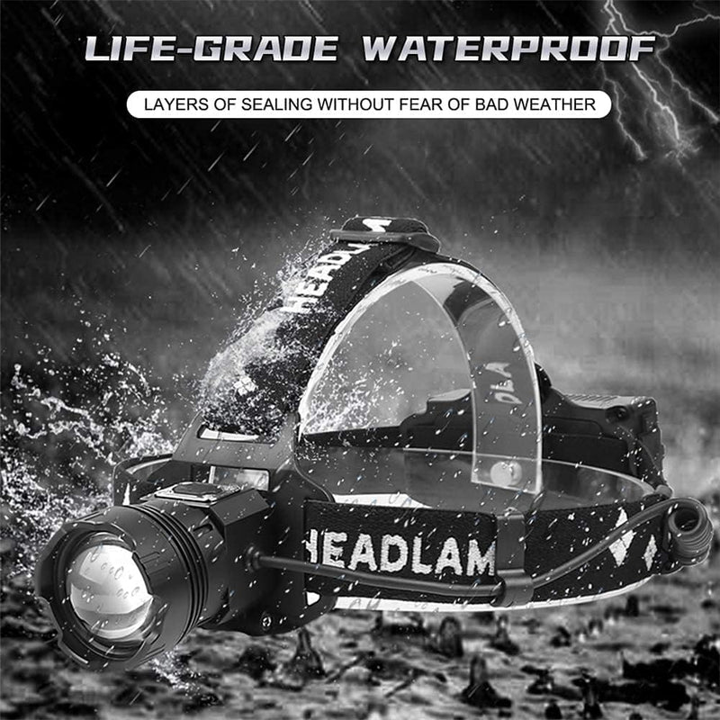 XLENTGEN LED Headlamp Rechargeable Super Bright,20000 Lumens Battery Powered Waterproof Zoomable Headlight with Motion Sensor for Camping/Dog Walking/Hiking/Fishing/Emergency Black