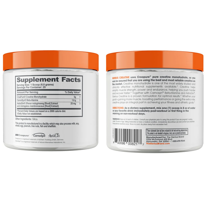 Genius Micronized Creatine Monohydrate Powder, Post Workout Supplement, Unflavored - 100% Naturally Flavored & Sweetened - Supports Muscle Building, Cellular Energy & Cognitive Function – 170g - BeesActive Australia