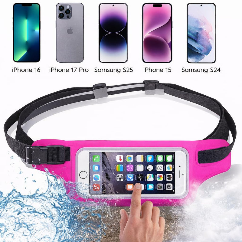 Ultimate Pink Waterproof Running Swimming Belt: Phone & Essentials Holder for Gym, Beach, Kayaking, Ski! Fits iPhone, Samsung - Touchscreen, IPX8 Rated Dry Waist Pouch - Adventure-Ready Performance! Hot Pink - BeesActive Australia